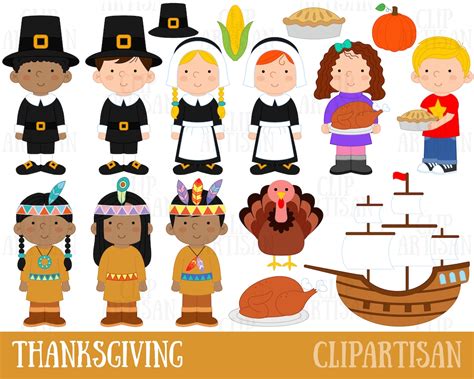 thanksgiving clip art pilgrims native americans fall autumn pumpkins etsy