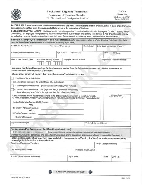 Department Of Homeland Security Form I 9 I9 Form 2023 Printable