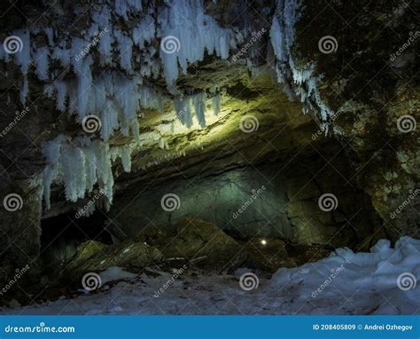 Ice Stalactites And Stalagmites In The Cave Perm Russia Stock Image