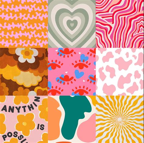 Indie Pattern Wall Collage Kit Trendy Aesthetic Art Etsy