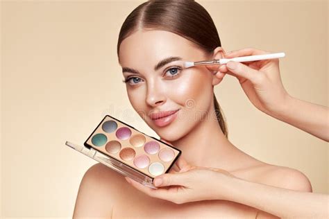 Makeup Artist Applies Eye Shadow Stock Photo Image Of Lips Care