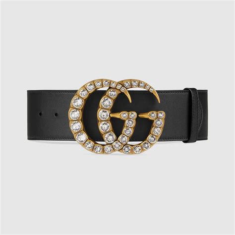 Shop The Leather Belt With Crystal Double G Buckle By Gucci Embedded
