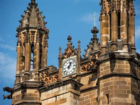 Historical Clock Tower At Sydney Town Hall Australia With Blue Sky