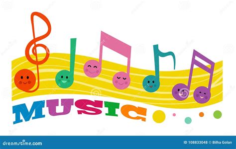 Cute Happy Music Notes Stock Vector Illustration Of Text 108833048