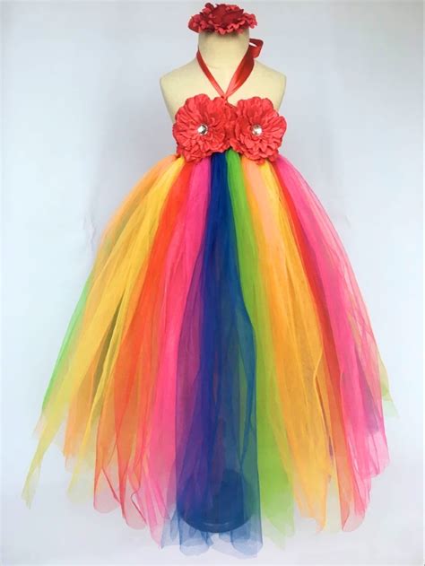 Rainbow Tutu Dress Baby Girls Flower Dress Kids Fluffy Tulle Dress Ball
