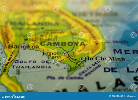 Close Up Of Orographic Map Of The Cambodian Peninsula Or Indomalayan