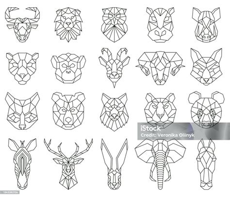 Polygonale Geometrische Lineare Tierfuchse Hirsche Bärenporträts Tiere