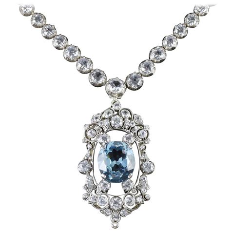 Antique French Victorian Blue White Topaz Necklace Collar Circa 1900