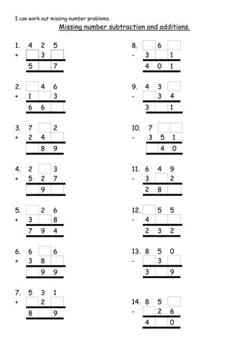 missing number problems column addition  subtraction  rachholmes