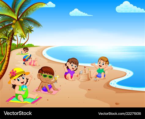 Summer Vacation In Beach With Children Royalty Free Vector