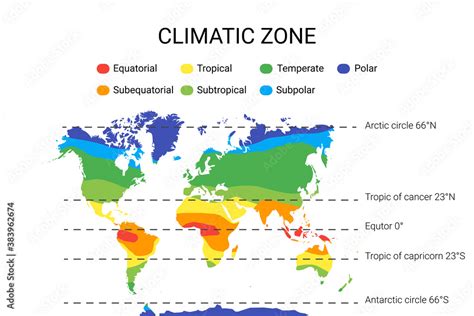 Fototapeta Climate Zones Map Vector With Equatorial Tropical Polar