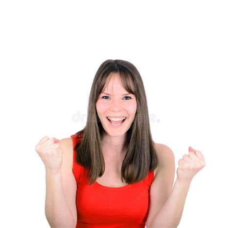 Excited Happy Success Young Woman With Fists Up Is Stock Image Image