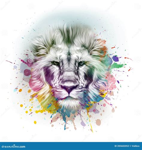 Bright Abstract Colorful Background With Lion Paint Splashes Art