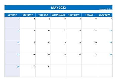 May 2022 Calendar Calendarbest