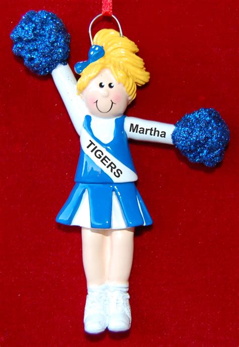 Personalized Cheerleader Christmas Ornament Female Blond Blue Personalized