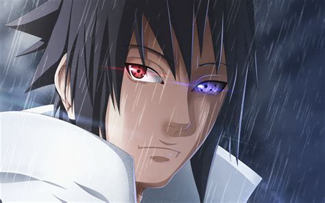 Download Wallpapers Sasuke Uchiha Rain Manga Heterochromia Portrait
