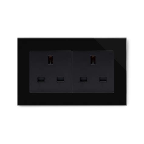 Crystal Pg 13a Double Plug Unswitched Socket Black Retrotouch