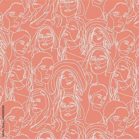 continuous one line drawing woman face seamless pattern woman face line art stock vector