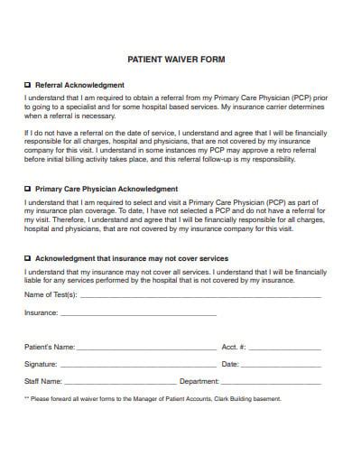 Free 9 Patient Waiver Form Templates In Pdf Ms Word