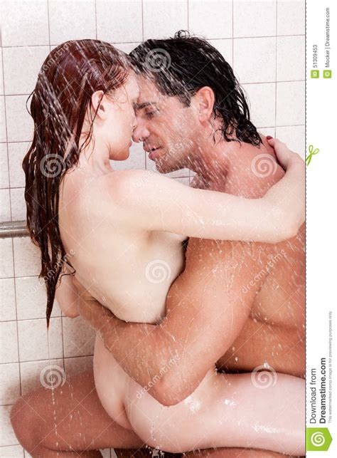 Naked Man And Woman In Love Are Kissing In Shower Stock Image Image