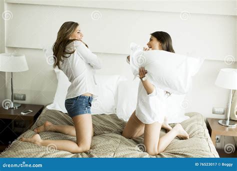 Women Having Fun On Bed Stock Image Image Of Happiness 76523017