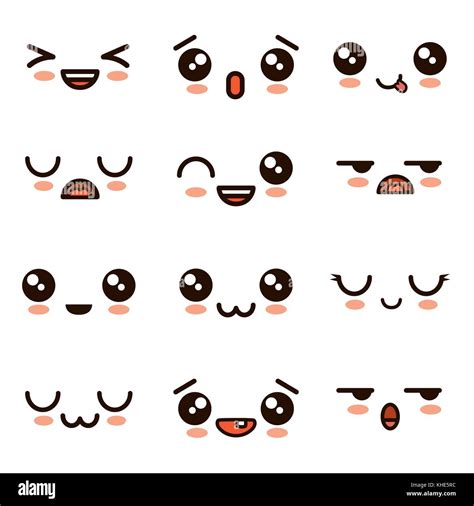 Cute Faces Kawaii Emoji Cartoon Stock Vector Image Art Alamy