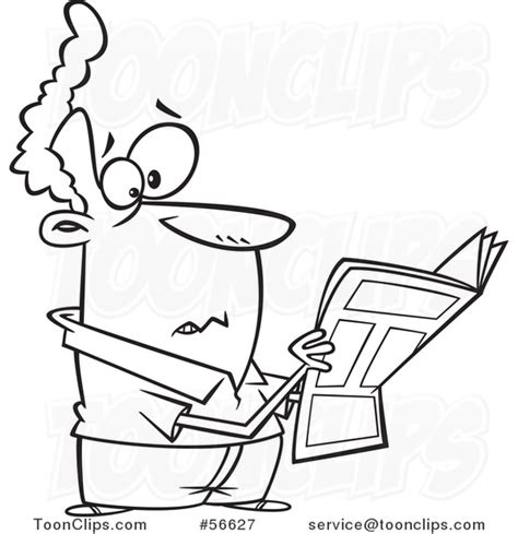 Cartoon Outline Guy Reading Terrible News In The Paper 56627 By Ron