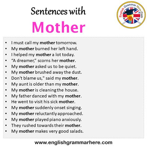 Sentences With Mother Mother In A Sentence In English Sentences For Mother English Grammar Here