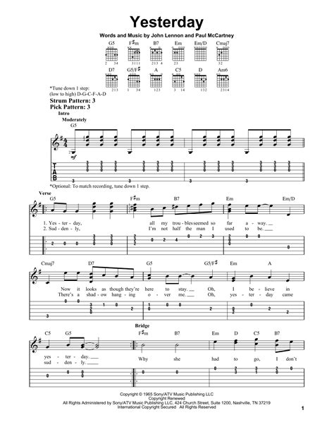 Tablature Guitare Yesterday De The Beatles Tablature Guitare Facile