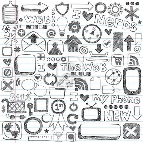 Web Computer Doodle Icon Set Back To School Style Sketchy Notebook