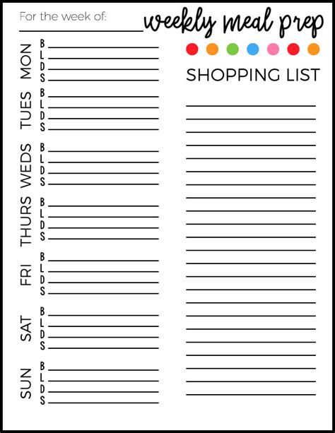 Weekly meal planner template