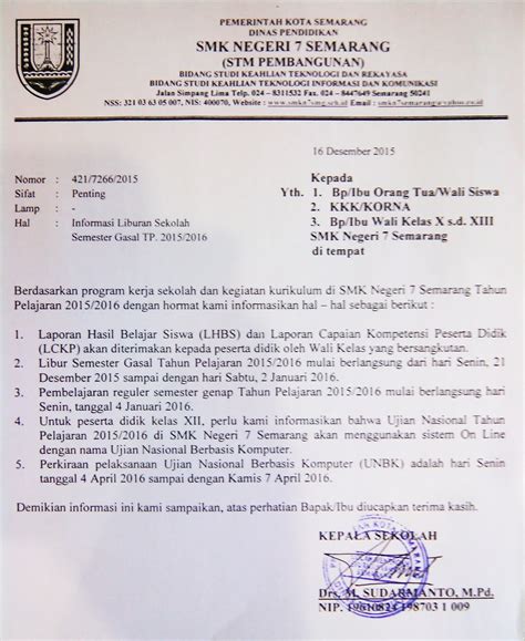 SMK Negeri 7 (STM Pembangunan) Semarang: Penerimaan LHBS dan LCKPD