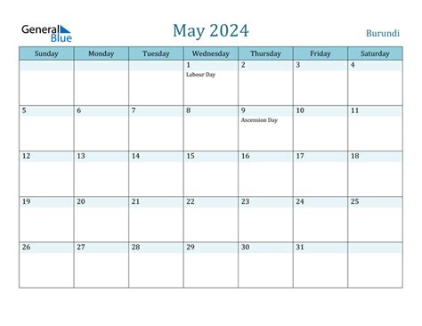 Burundi May 2024 Calendar With Holidays