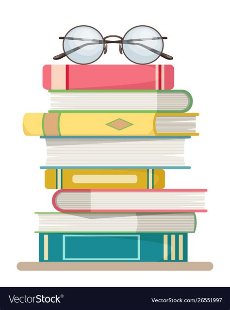 Stack Books With Glasses On Top Royalty Free Vector Image