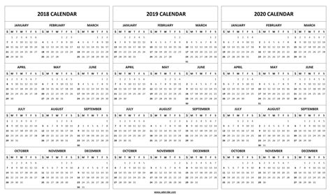 Year Calendar 2020 With Space To Write