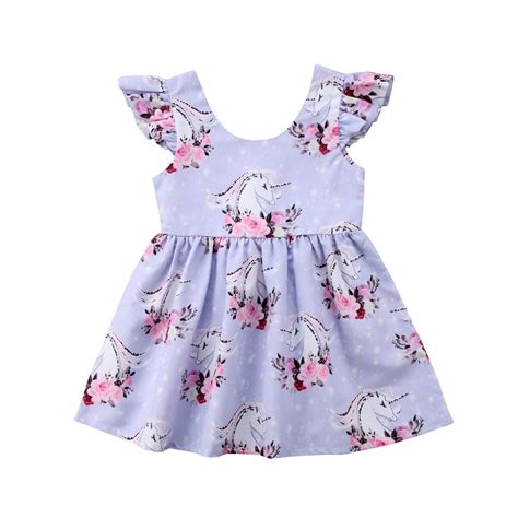 Pudcoco Toddler Baby Girl Unicorn Casual Dress Princess Party Dress