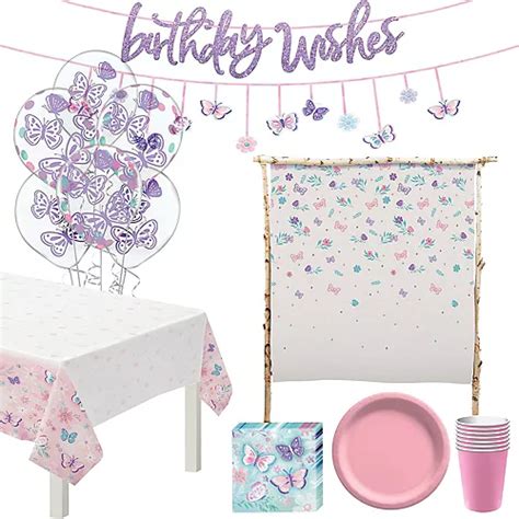 Flutter Butterfly Birthday Tableware Kit For 8 Guests Party City