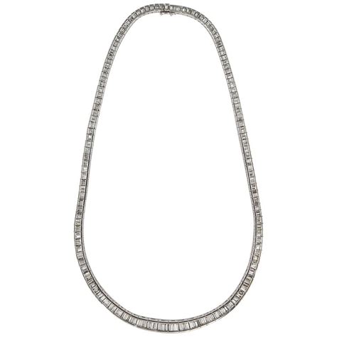 Baguette Diamond Riviera Necklace In Platinum For Sale At 1stdibs