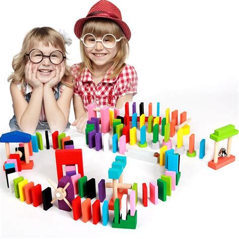 120pcslot Rainbow Wood Creative Domino Games Toys Domino Blocks Kids