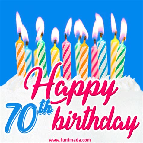 Animated Happy 70th Birthday Card With Cake And Lit Candles