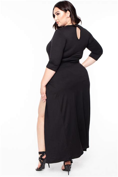 This Plus Size Stretch Knit Maxi Dress Features A Mock Neckline With A