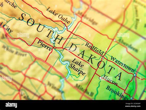 Mapa Geográfico De Dakota Del Sur Del Estado De Eeuu Fotografía De