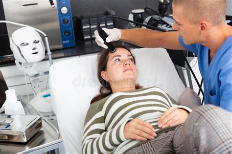 Woman During Face Ultrasound Lifting Procedure Stock Image Image Of
