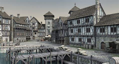 Medieval Port 3d Fantasy City Map Medieval Medieval Artwork