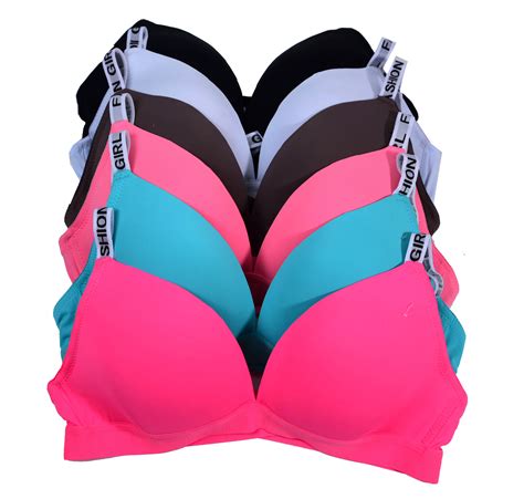 Pink Women Bras 6 Pack Of Basic No Wire Free Wireless Bra B Cup C Cup