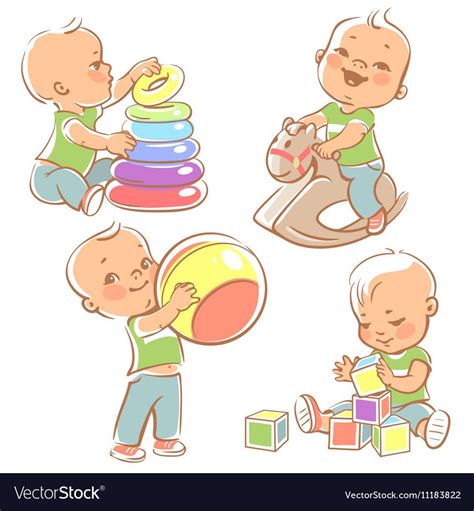 Set With Kids Playing Vector Image On Vectorstock Baby Illustration