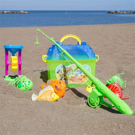Kids Toy Fishing Set With Magnetic Fishing Pole And Reel 6 Fish Sand