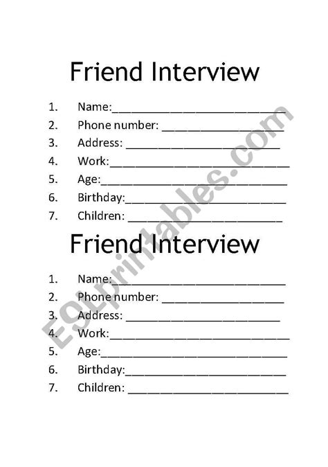 English Worksheets Friend Interview
