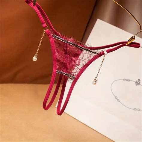 Floral Lace Open Crotch Thong Hollow Faux Pearl Pendant Temu