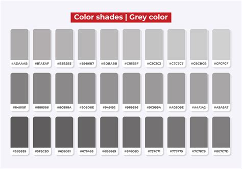 Grey Color Shades With Rgb Hex For Textile Fashion Design Paint